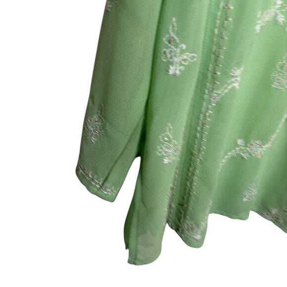 Chadwick's Blouse Women's 12 Green Embroidered Popover Sheer Top Boho Sequin - Picture 4 of 11